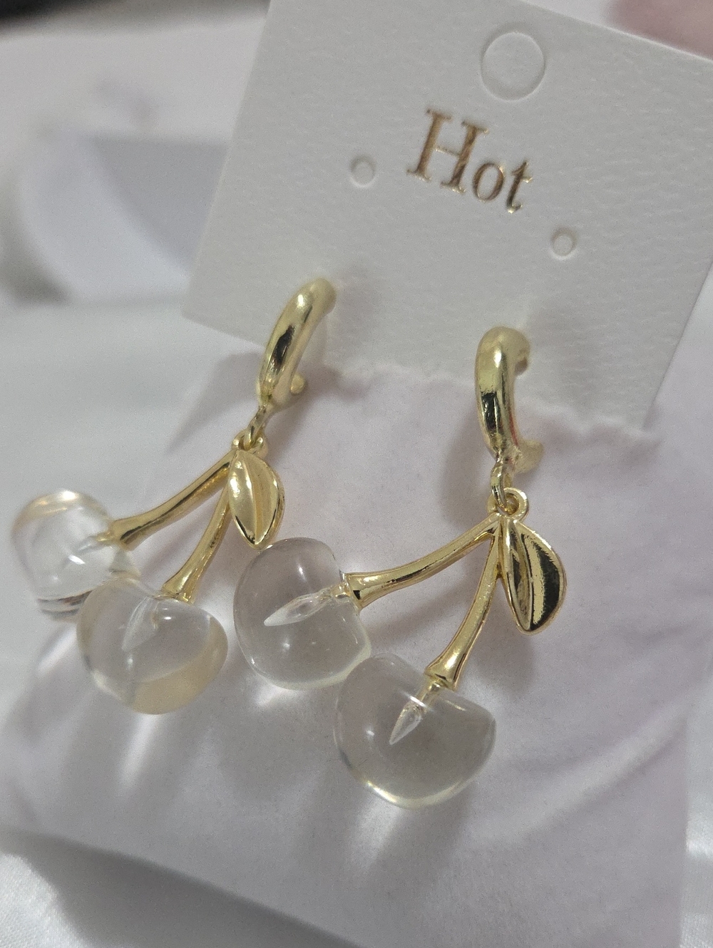 Gold-Tone Clear Cherry Drop Earrings